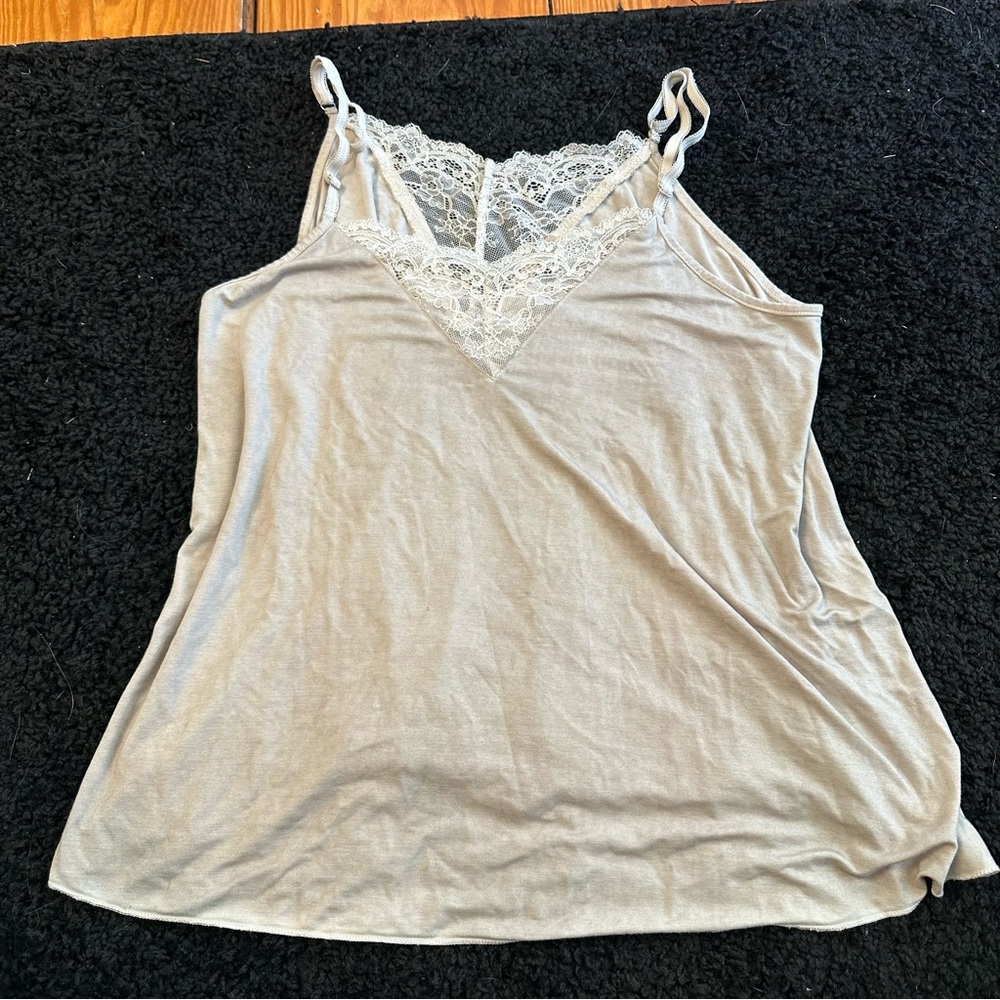 POL - Women's Lace Trim Gray Tank Top - Size small
